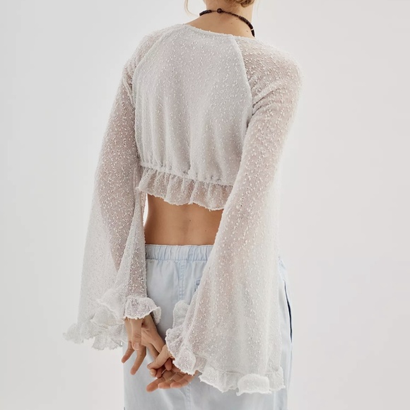 Urban Outfitters Textured Long Sleeve Cropped Blouse White XL - Picture 4 of 14